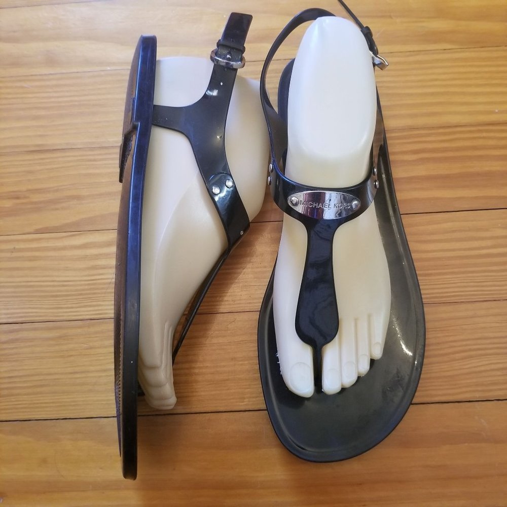 Michael Kors 10M Black Thong Sling Back‎ Sandals Summer Beach Normcore Packable